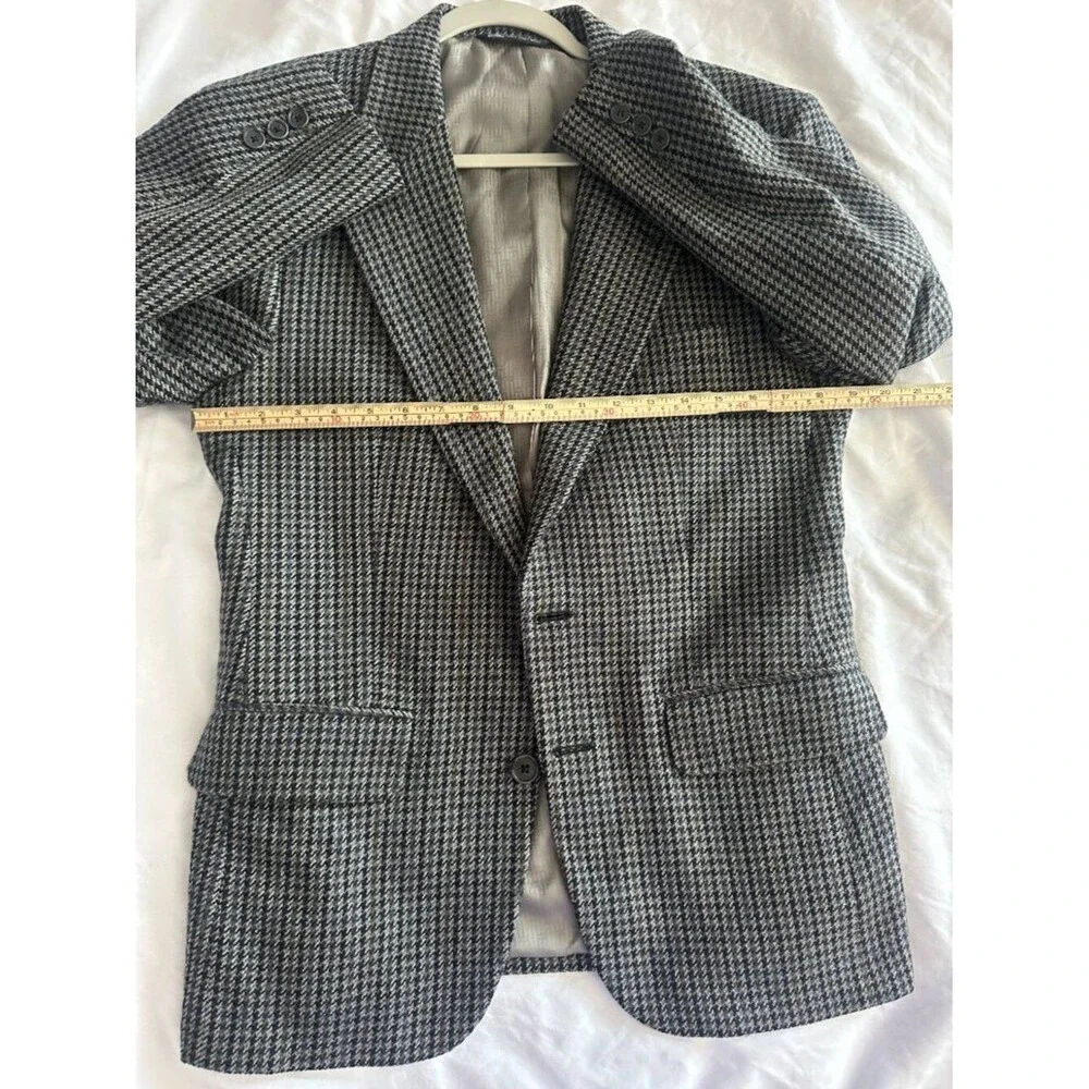 Vintage Halston 100% Wool Tweed Blazer Mens 38R Houndstooth USA Sport Coat